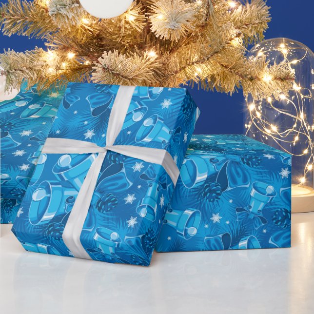 Papel De Regalo Campanas Azules de Navidad (Vacaciones)