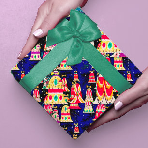 Papel De Regalo Campanas de colores retro y cutáneo Navidades mari