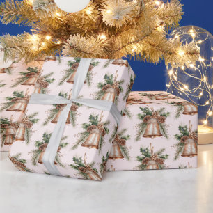 Papel De Regalo Campanas de los Navidades Rosas del Bronce