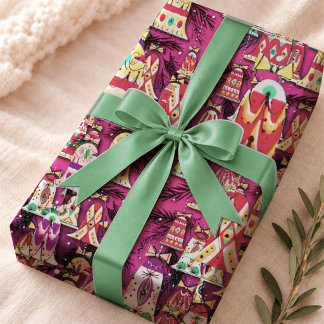Papel De Regalo Campanas de Navidad Rosadas Vintage