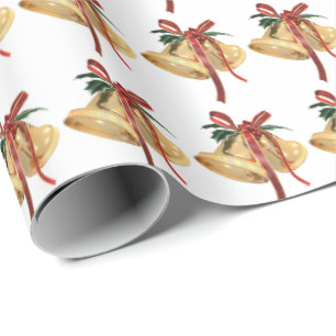 Papel De Regalo campanas de Navidades de oro con cinta