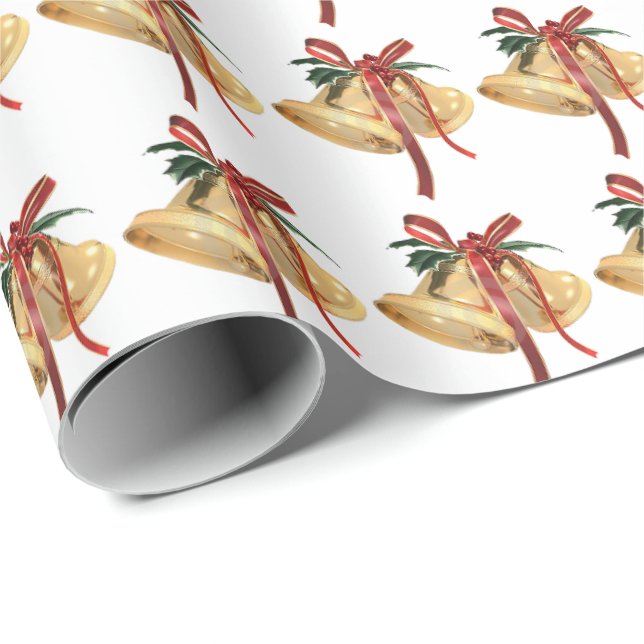 Papel De Regalo campanas de Navidades de oro con cinta (Esquina del rollo)