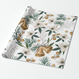 Papel De Regalo Campanas de oro elegantes y patrón floral de invie