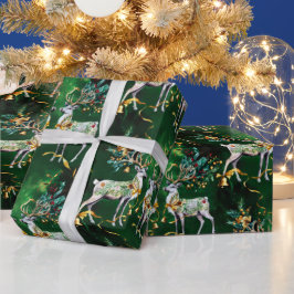 Papel De Regalo Campanas de oro y renos para los Navidades clásico