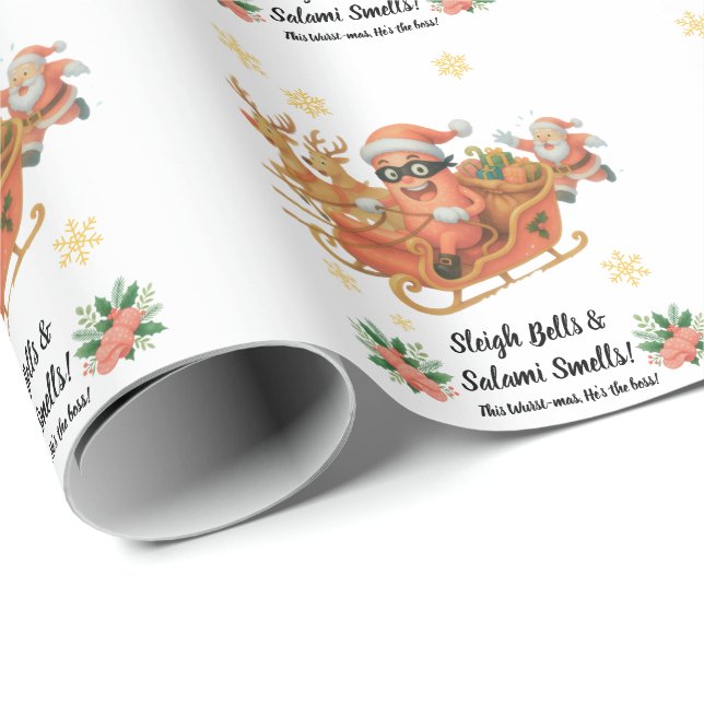 Papel De Regalo ¡Campanas de Trineo y Olores a Salami! (Esquina del rollo)