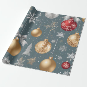 Papel De Regalo Campanas doradas, copos de nieve de plata adornos