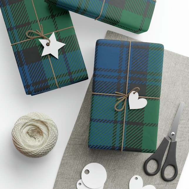 Papel De Regalo Campbell elegante rústica (Rustic Green Blue Clan Campbell Plaid Tartan Wrapping Paper)