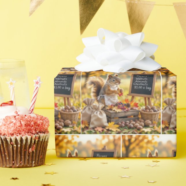 Papel De Regalo Campesina de otoño con ardilla (Fiesta de cumpleaños )