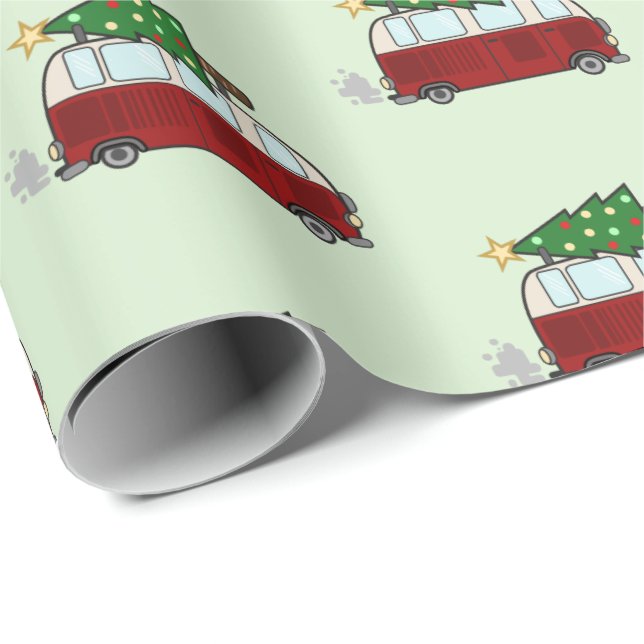 Papel De Regalo Campista lindo que acarrea un árbol de navidad (Esquina del rollo)