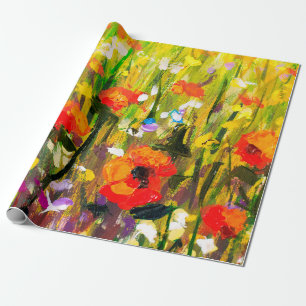 Papel De Regalo Campo de flores de cachorros rojos - Abono origina