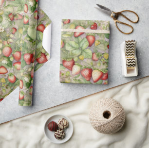 Papel De Regalo campo de fresas maduras y rojas.