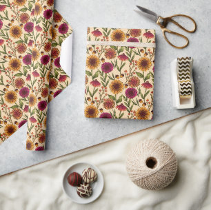 Papel De Regalo Campo de girasol floral otoñal en crema