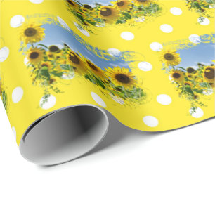 Papel De Regalo Campo de girasol y puntos de polka