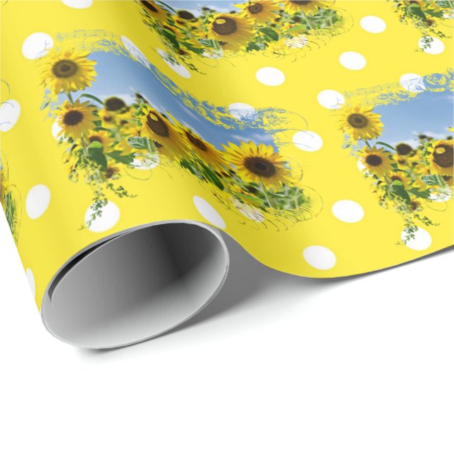 Papel De Regalo Campo de girasol y puntos de polka (Esquina del rollo)