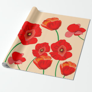 Papel De Regalo Campo de la amapola roja