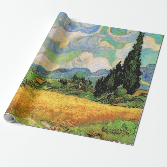 Papel De Regalo Campo de trigo Van Gogh con cipreses en la Alta Ga (Desenrollado)