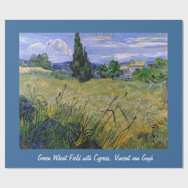 Papel De Regalo Campo de Trigo Verde con Cypress, Vincent van Gogh (Superficie plana)