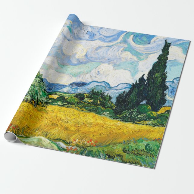 Papel De Regalo Campo de trigo Vincent Van Gogh con cipreses (Desenrollado)