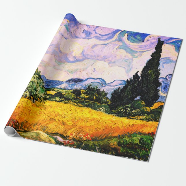 Papel De Regalo Campo de trigo Vincent Van Gogh con cipreses (Desenrollado)