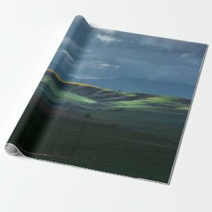 PAPEL DE REGALO CAMPO VERDE GRASS BAJO CIELO DE COLOR DURANTE EL D