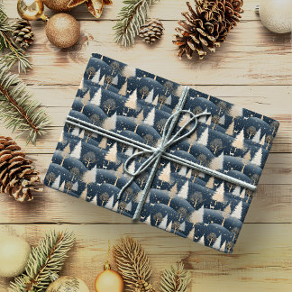 Papel De Regalo Campos de nieve azul y crema