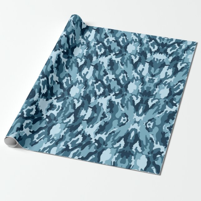 Papel De Regalo Camuflaje azul en forma única y divertida (Desenrollado)