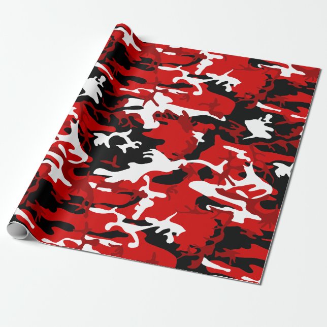 Papel De Regalo camuflaje blanco negro camuflado rojo (Desenrollado)