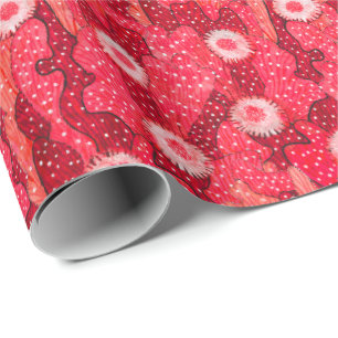 Papel De Regalo Camuflaje de Cacti, patrón floral, rojo de fresa