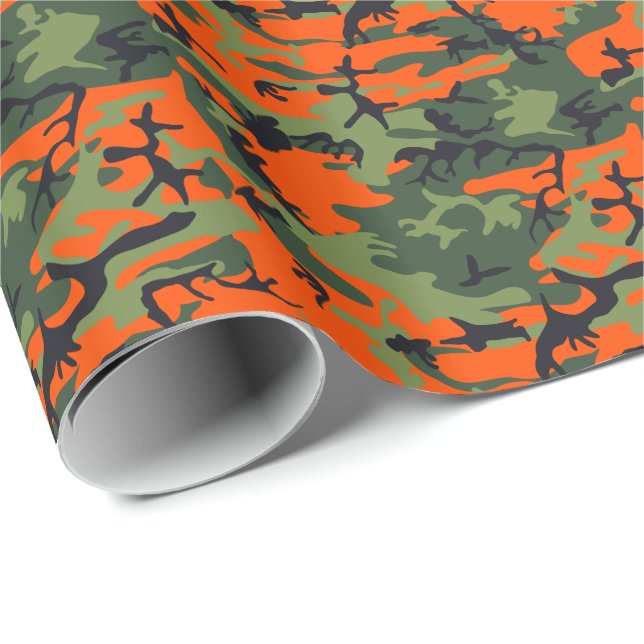 Papel De Regalo Camuflaje de Camo de Caza Negra Verde naranja (Esquina del rollo)