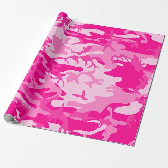 Papel De Regalo camuflaje de camo rosa caliente (Desenrollado)