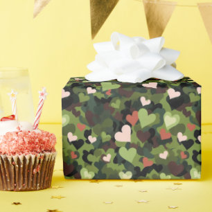 Papel De Regalo Camuflaje de Corazón Verde