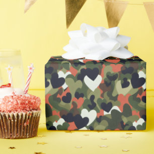 Papel De Regalo Camuflaje del corazón del patrón verde