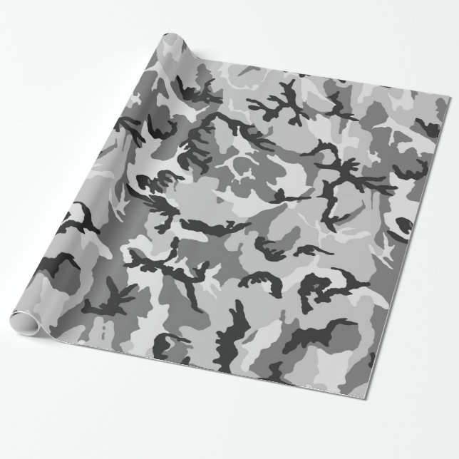 Papel De Regalo Camuflaje del negro del blanco gris (Desenrollado)