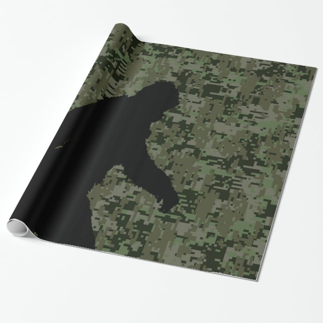Papel De Regalo Camuflaje digital Black Gone Squatchin Woodland (Desenrollado)