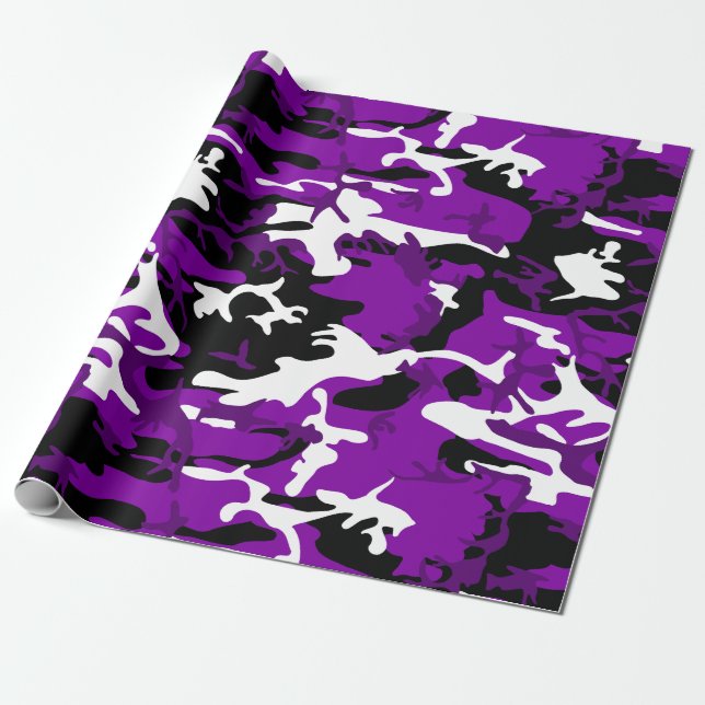 Papel De Regalo camuflaje morado camuflaje blanco negro camo (Desenrollado)