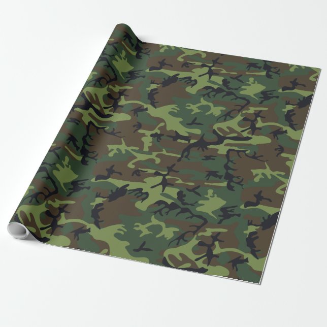 Papel De Regalo Camuflaje negro verde de la caza de Brown (Desenrollado)
