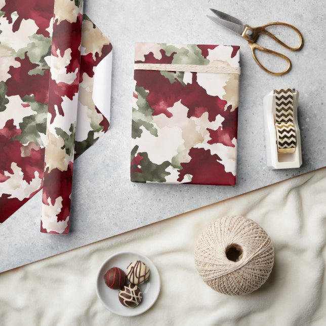Papel De Regalo Camuflaje Rojo Verde Crema (Artesanía)