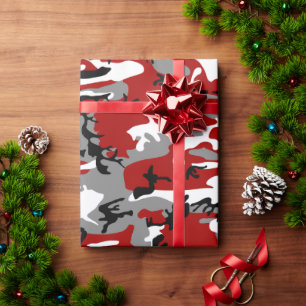 Papel De Regalo Camuflaje rojo y gris, ejército