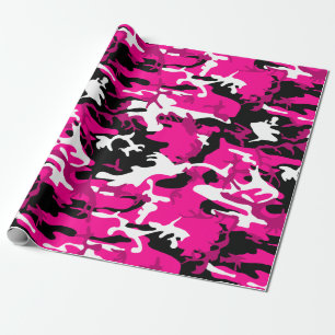 Papel De Regalo camuflaje rosa caliente camuflaje blanco negro