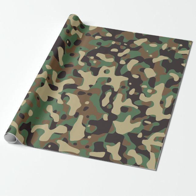 Papel De Regalo Camuflaje Verde Marrón Beige Ejército Militar (Desenrollado)