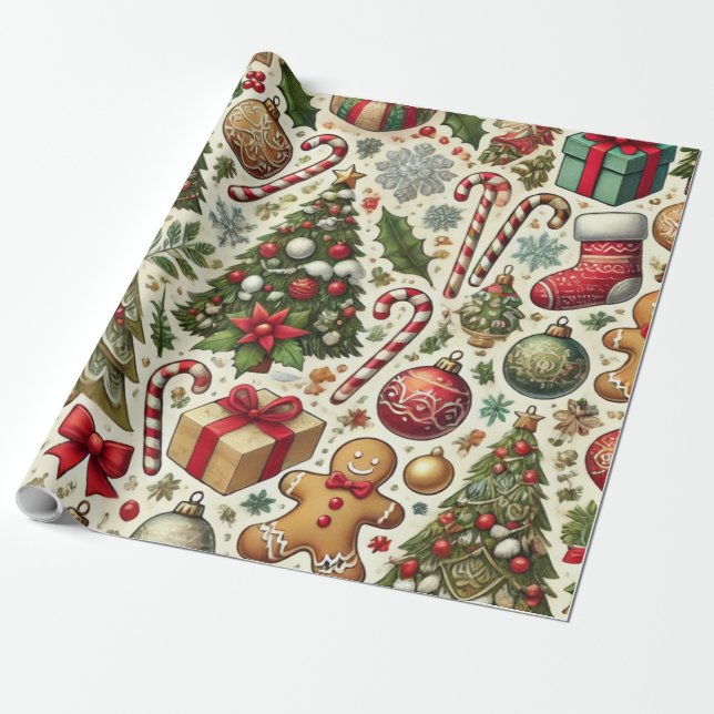 Papel De Regalo caña de caramelo y pan de jengibre (Desenrollado)
