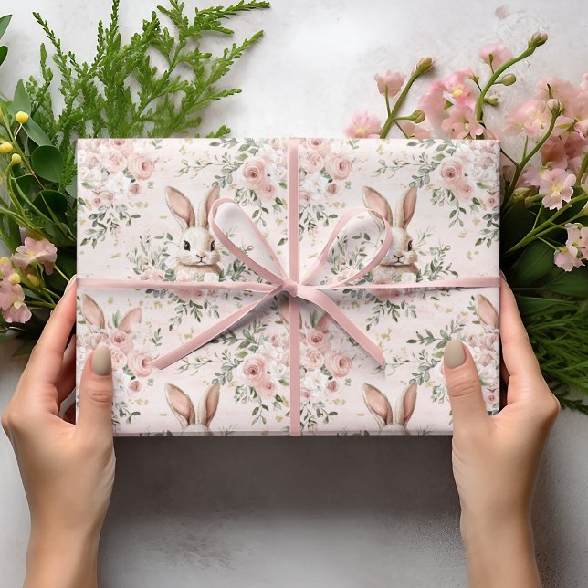 Papel De Regalo Canales de conejito acuarela y floral (Subido por el creador)
