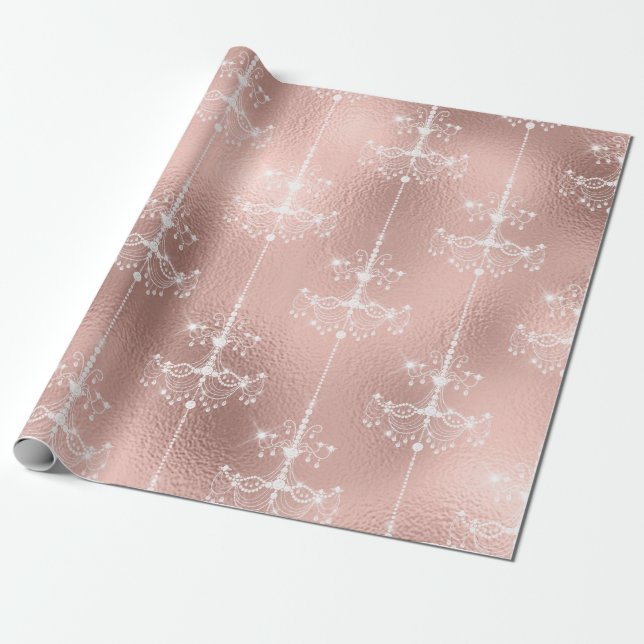 Papel De Regalo Candelabro de Rosa Dorado y Rubor (Desenrollado)