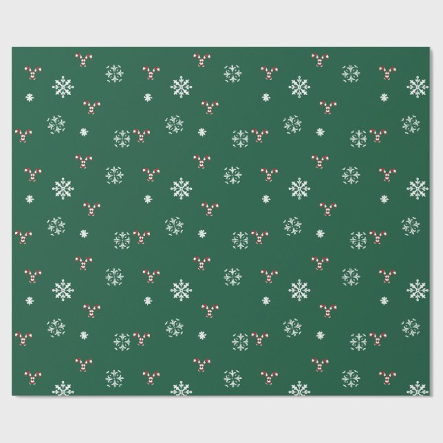 Papel De Regalo Candy Cane and Snowflakes Wrapping Paper (Superficie plana)