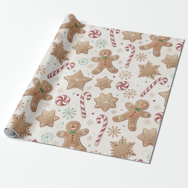 Papel De Regalo Candy Cane Gingerbread Man (Desenrollado)