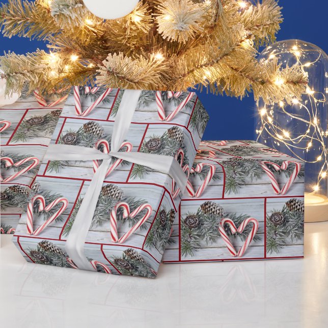 Papel De Regalo Candy Cane Heart On Barnwood (Vacaciones)