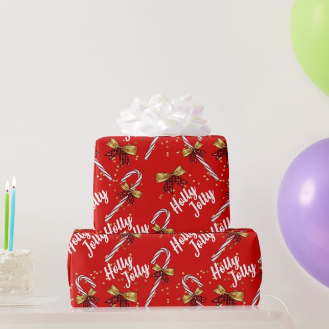 Papel De Regalo Candy Cane Holly Jolly Navidades festivos modernos (Regalos de fiesta)