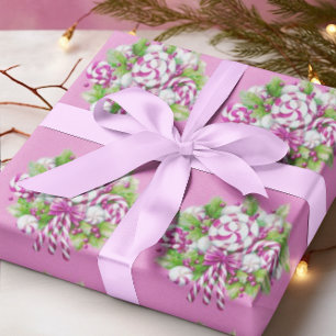 Papel De Regalo Candy Cane Navidades morados y rosados