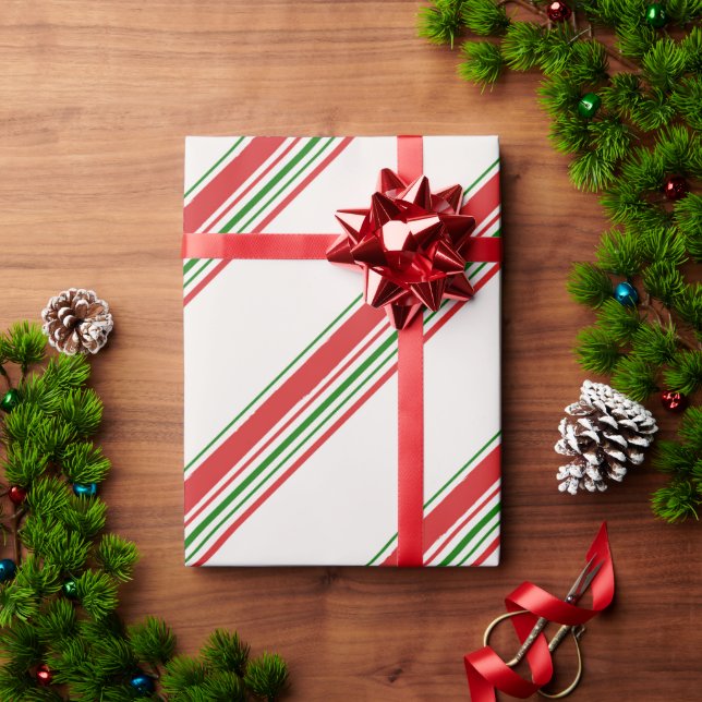 Papel De Regalo Candy Cane Stripe Navidades Pap Envuelto (Regalo de vacaciones)