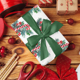 Papel De Regalo Candy Cane y la vegetación de invierno | NAVIDADES